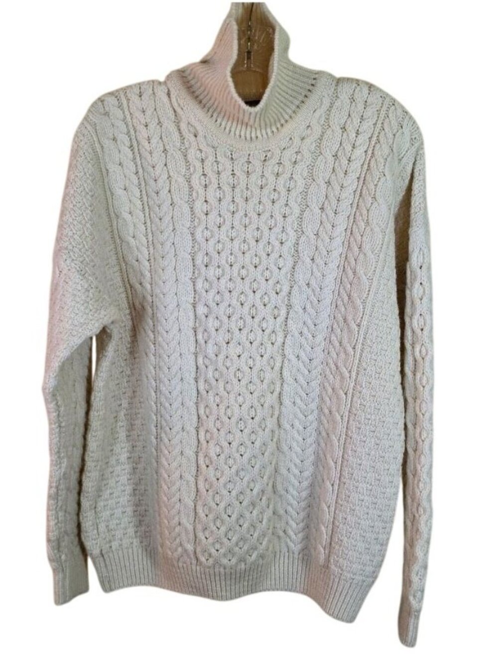Vintage Carraig Donn Ireland 100% Merino Wool Aran Cable Knit Sweater Women's L
